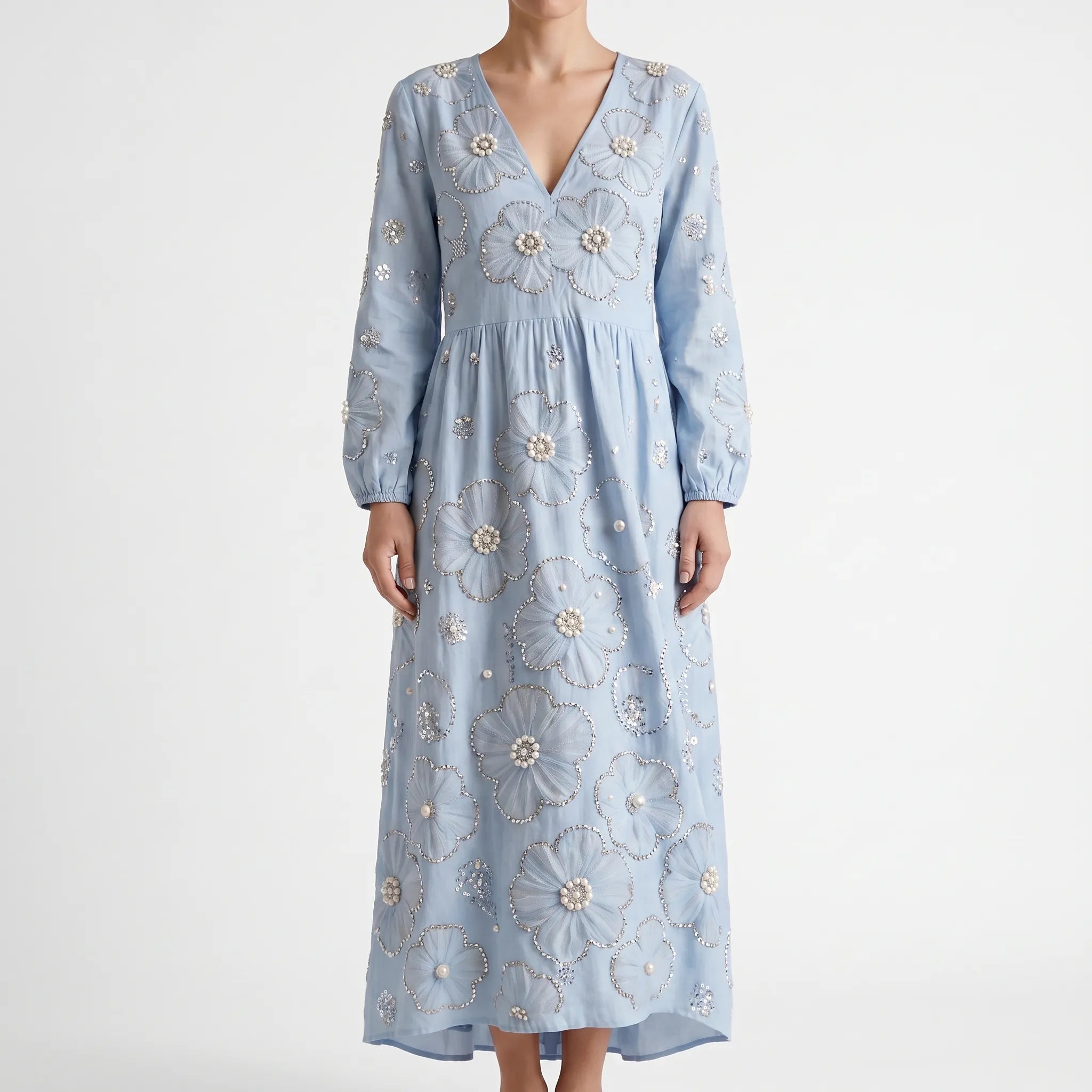 Floralia - Relaxed Fit Long Sleeve Midi Dress 