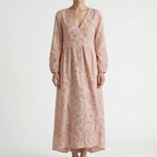 Floralia - Relaxed Fit Long Sleeve Midi Dress 