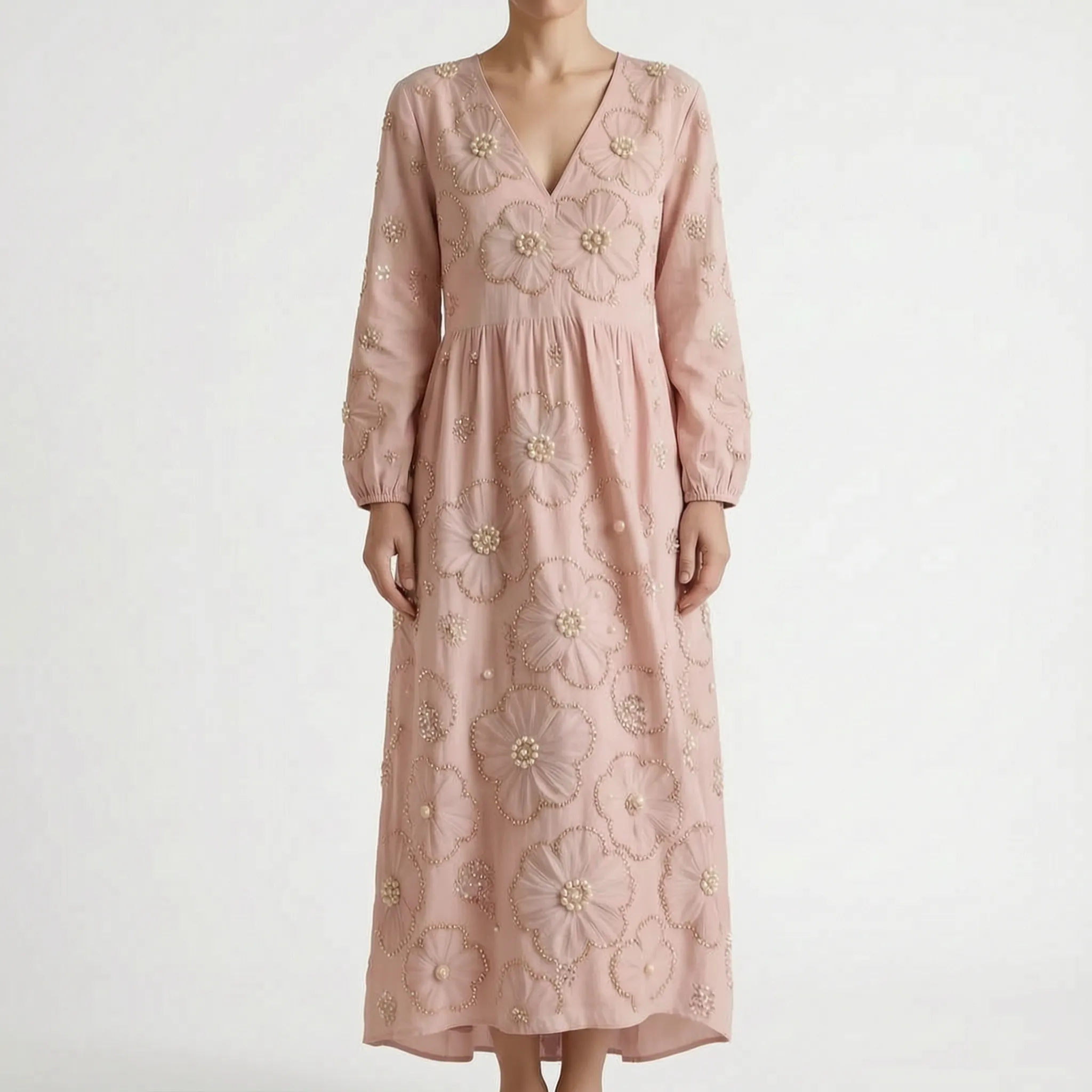 Floralia - Relaxed Fit Long Sleeve Midi Dress 
