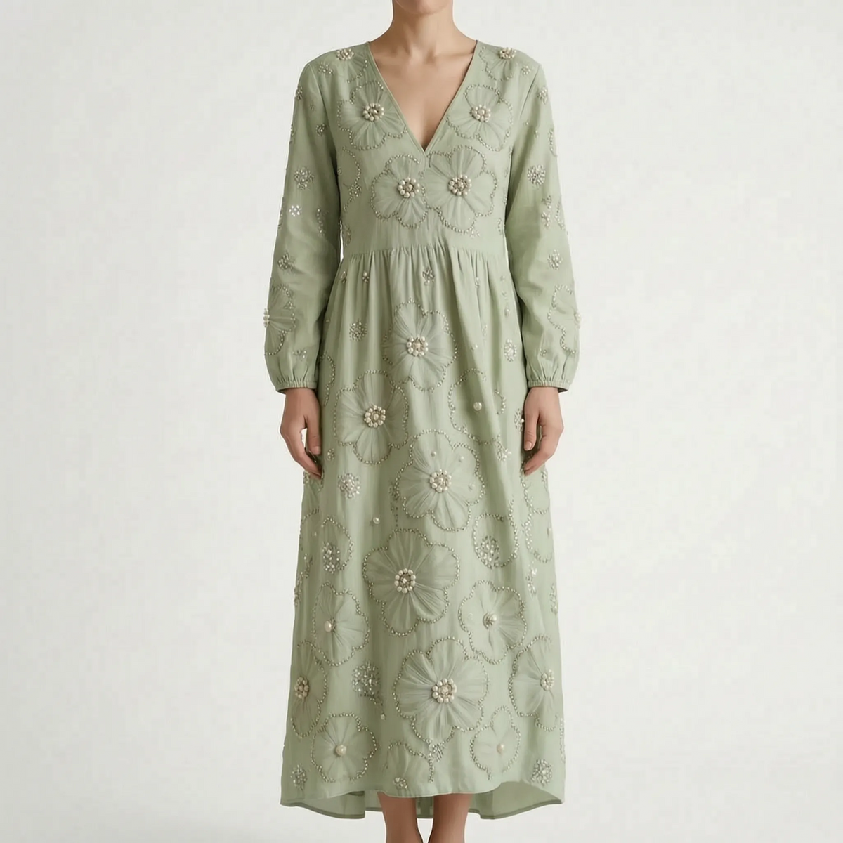 Floralia - Relaxed Fit Long Sleeve Midi Dress 