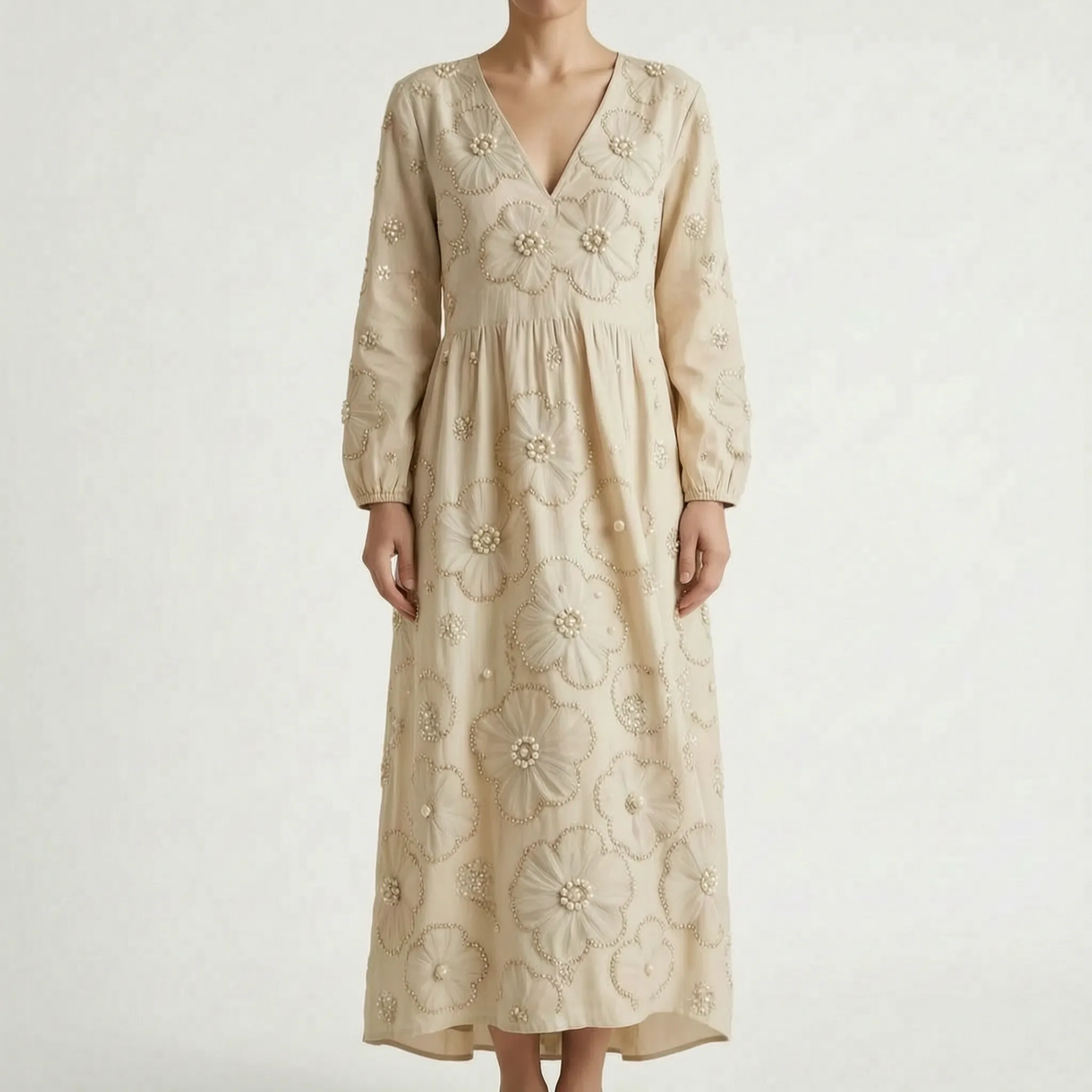 Floralia - Relaxed Fit Long Sleeve Midi Dress 