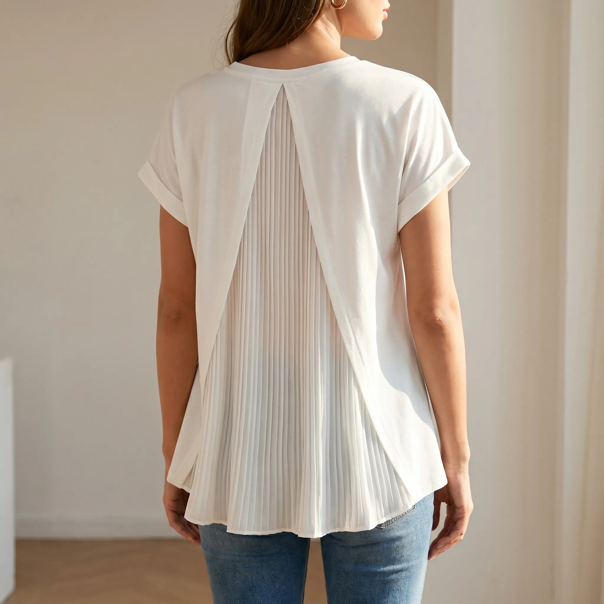 LuminaTop - Pleated Back Short Sleeve Blouse  LuminaTop