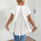 LuminaTop - Pleated Back Short Sleeve Blouse  LuminaTop