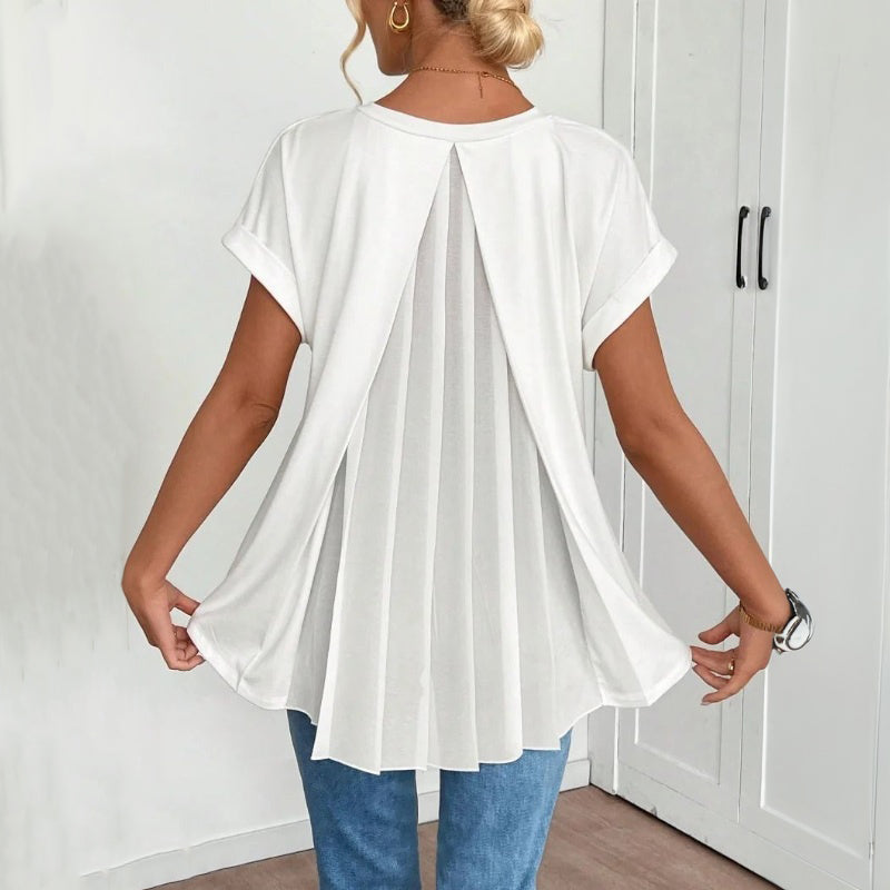 LuminaTop - Pleated Back Short Sleeve Blouse  LuminaTop