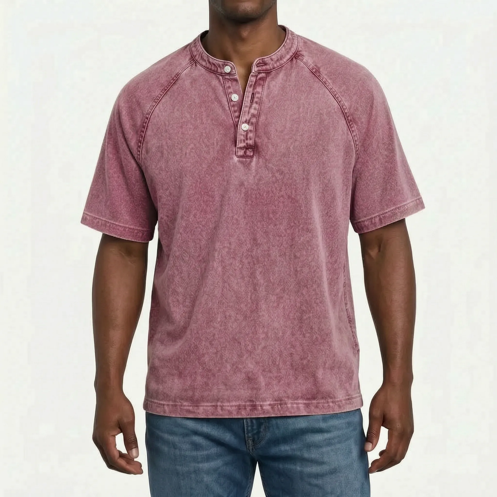 Raglano - Short Sleeve Mens Henley T Shirt 
