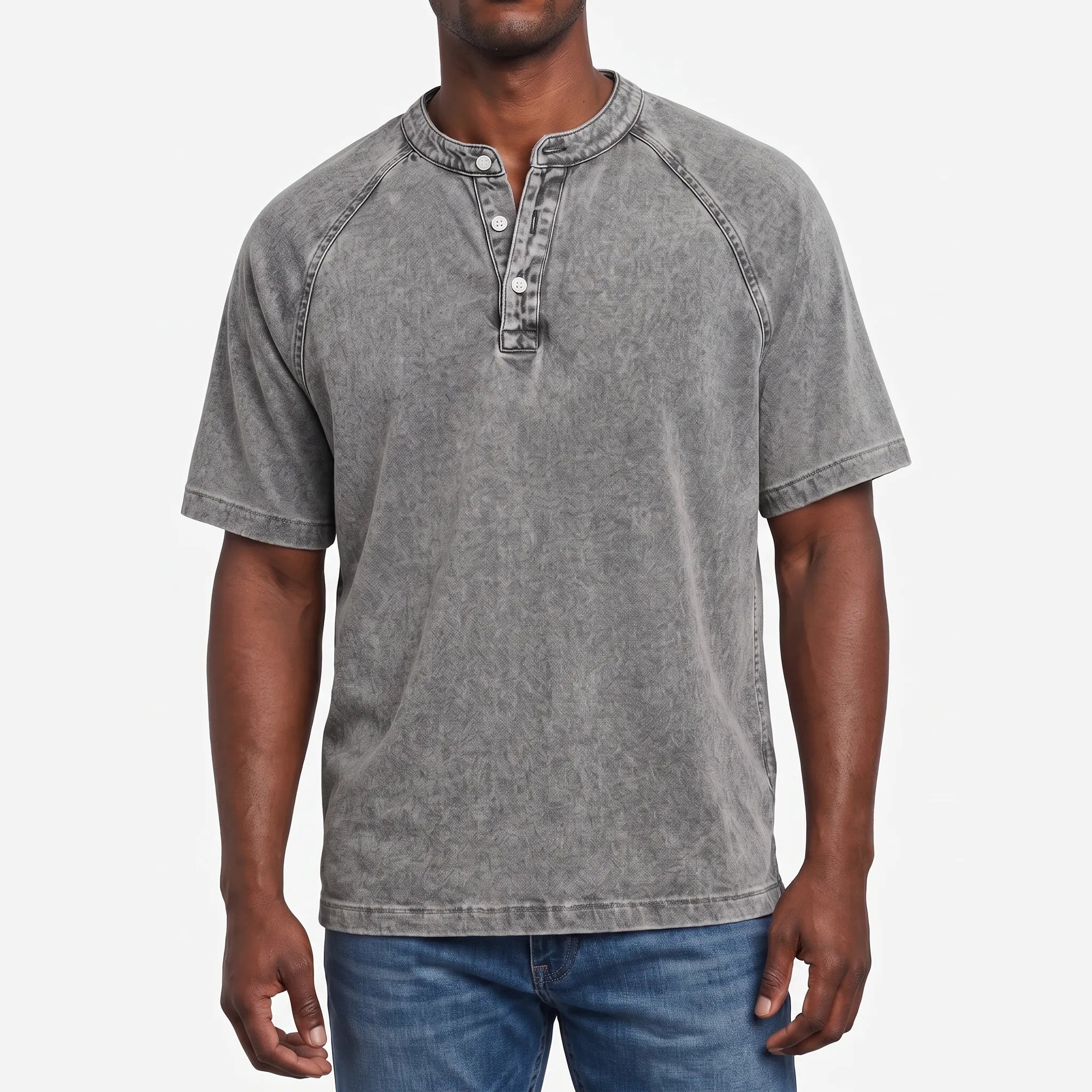 Raglano - Short Sleeve Mens Henley T Shirt 