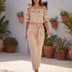 RuffleChic - Off-Shoulder Ruffled Summer Jumpsuit 
