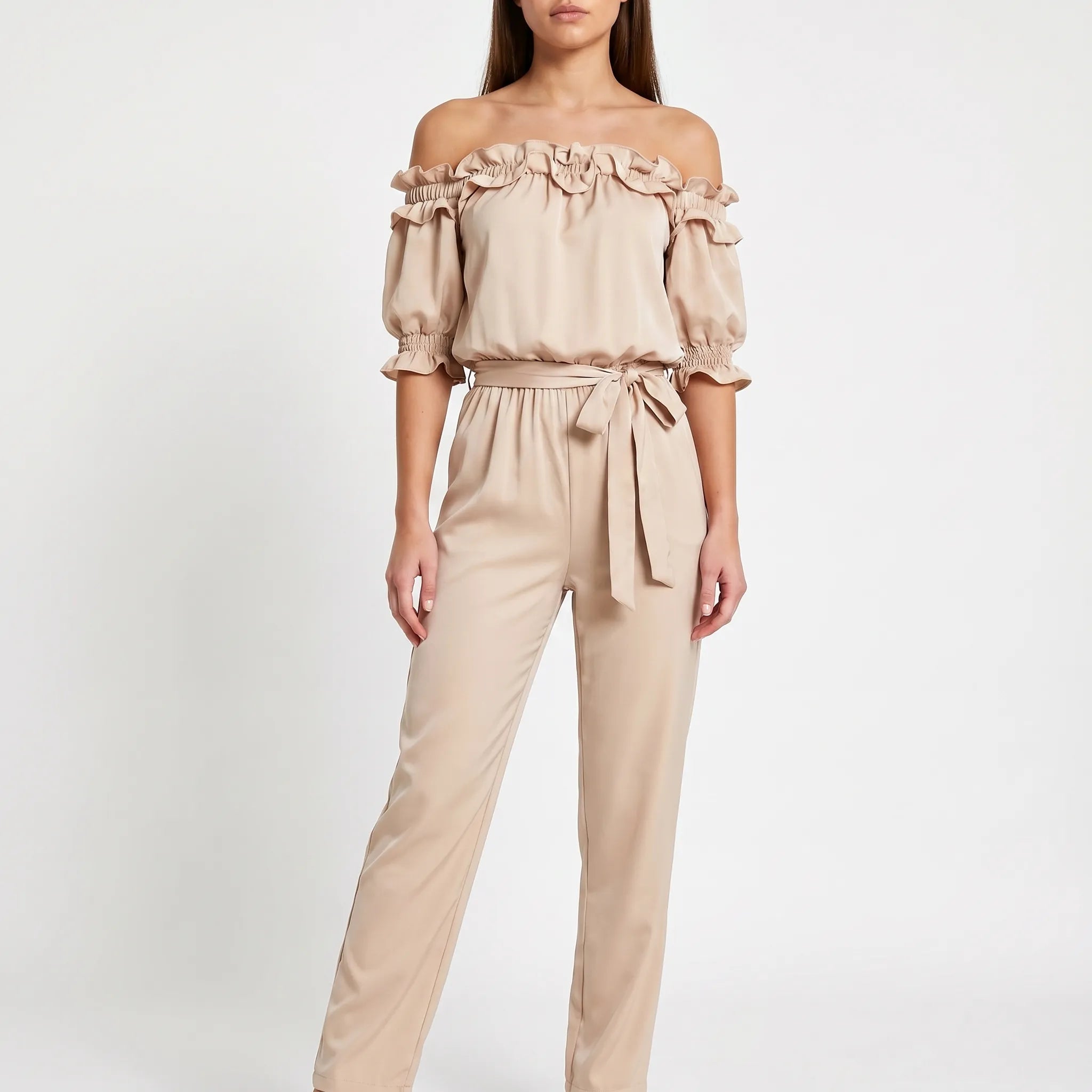 RuffleChic - Off-Shoulder Ruffled Summer Jumpsuit 
