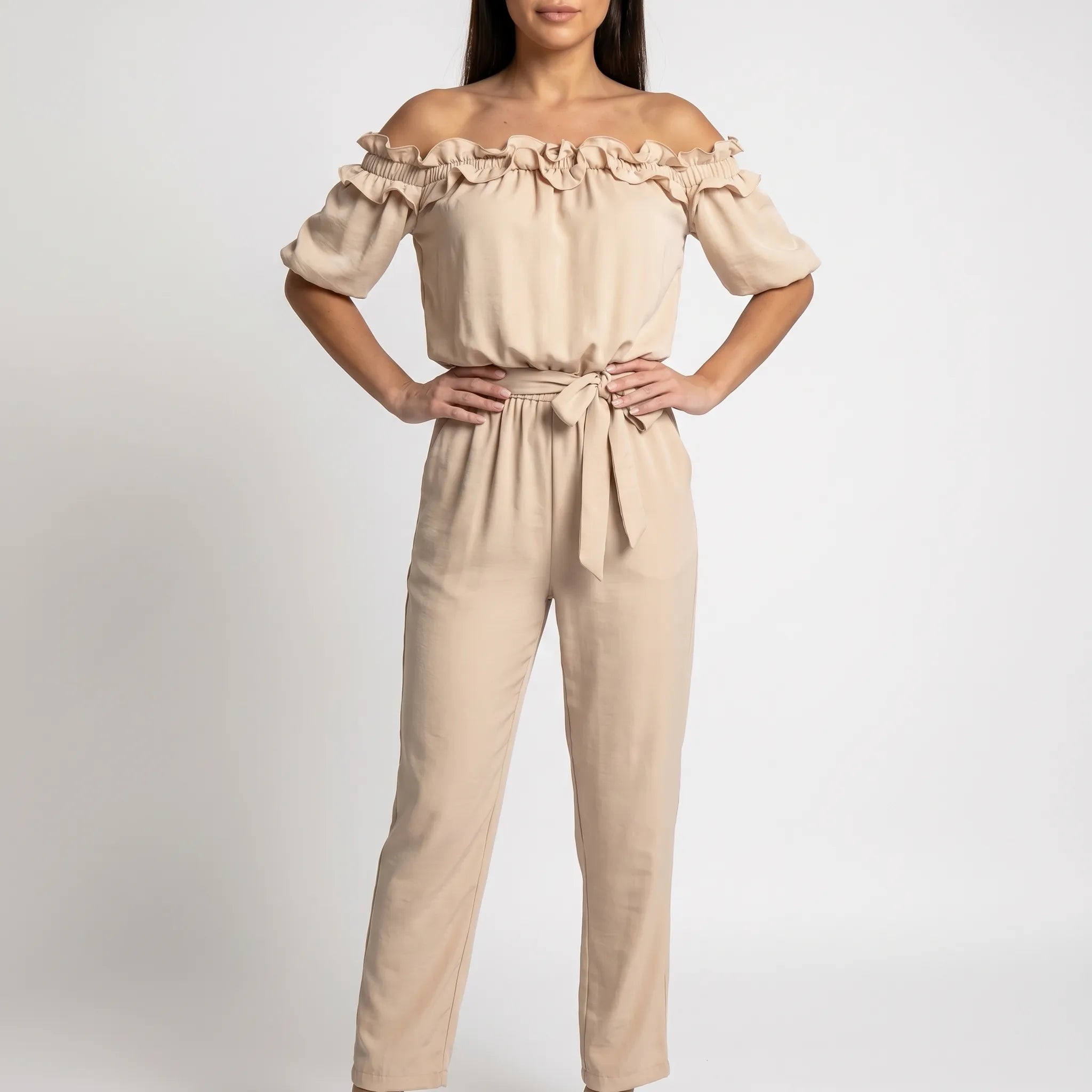 RuffleChic - Off-Shoulder Ruffled Summer Jumpsuit 