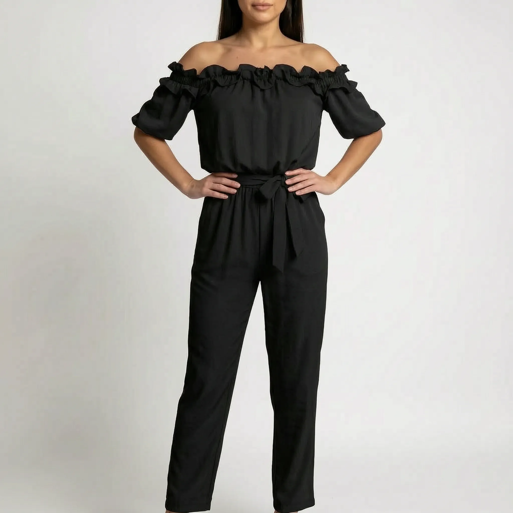 RuffleChic - Off-Shoulder Ruffled Summer Jumpsuit 