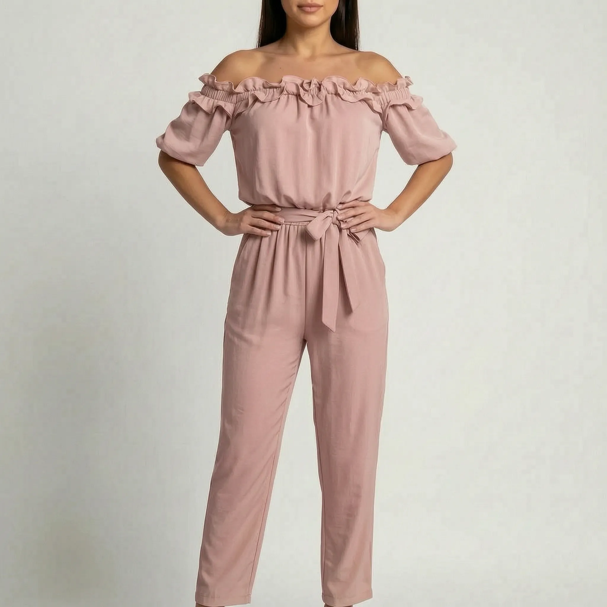 RuffleChic - Off-Shoulder Ruffled Summer Jumpsuit 