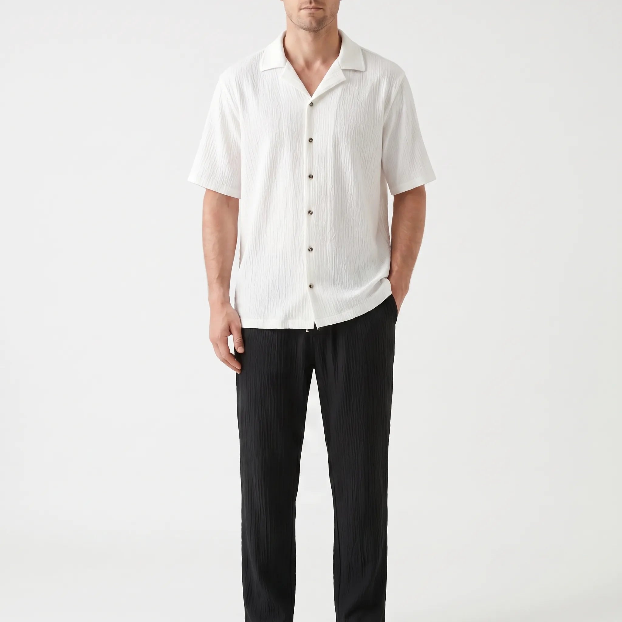 Vespera - Textured Short Sleeve Co-Ord Set 