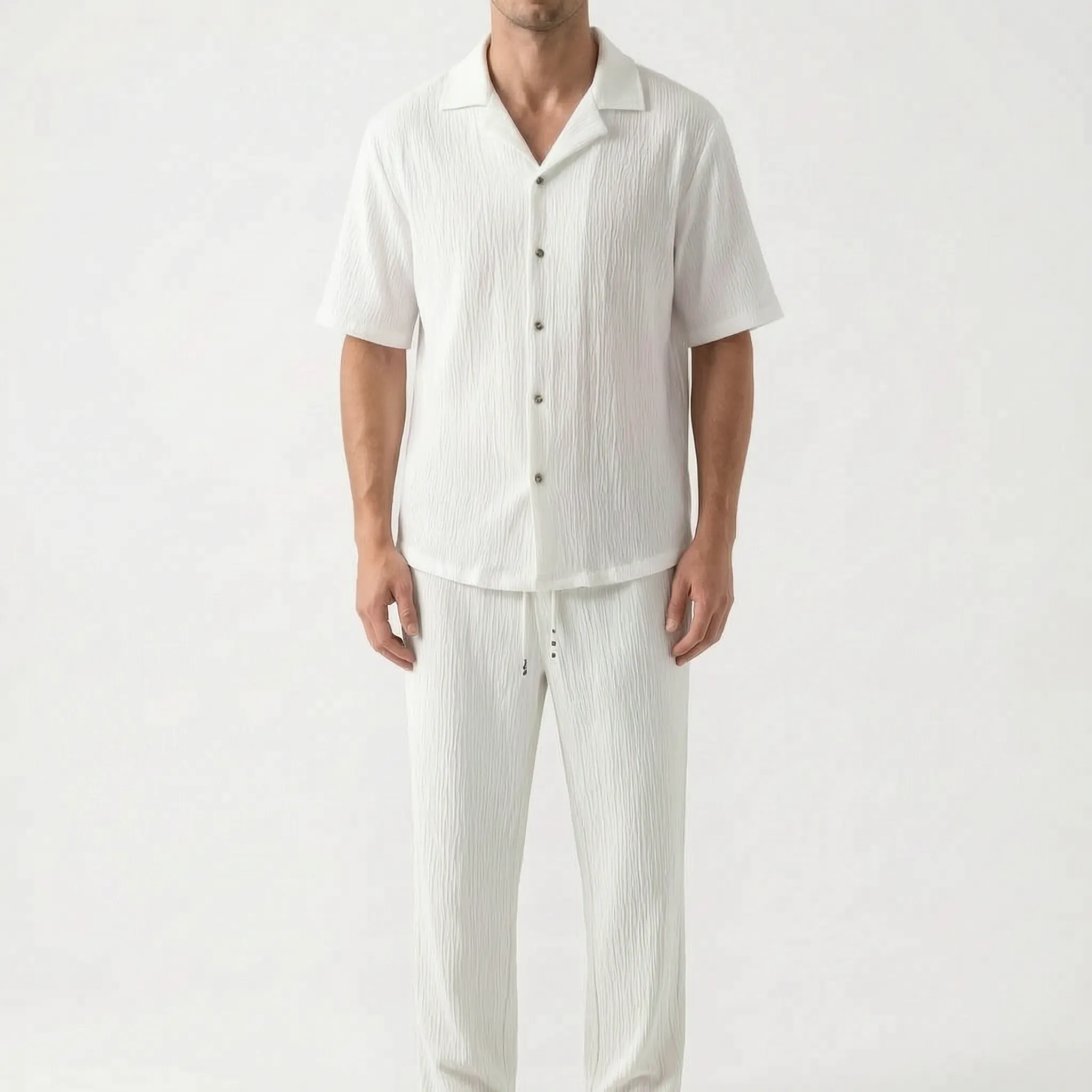 Vespera - Textured Short Sleeve Co-Ord Set 
