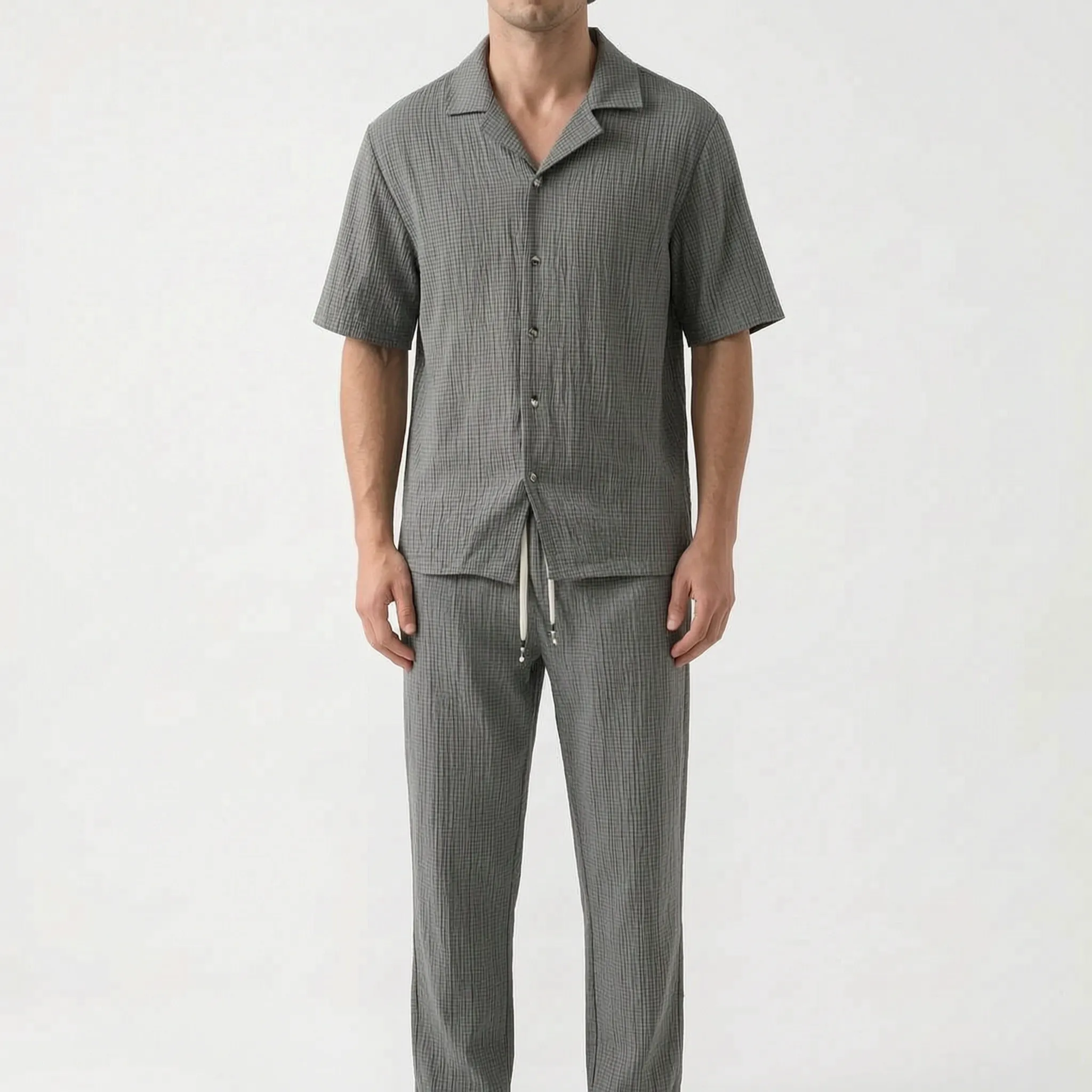 Vespera - Textured Short Sleeve Co-Ord Set 